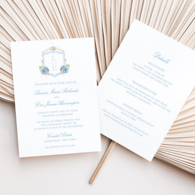 Coastal Monogram Crest All-in-one Wedding Invitation (Creator Uploaded)
