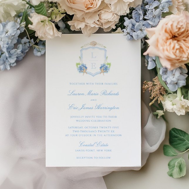 Coastal Monogram Crest Wedding Invitation (Creator Uploaded)
