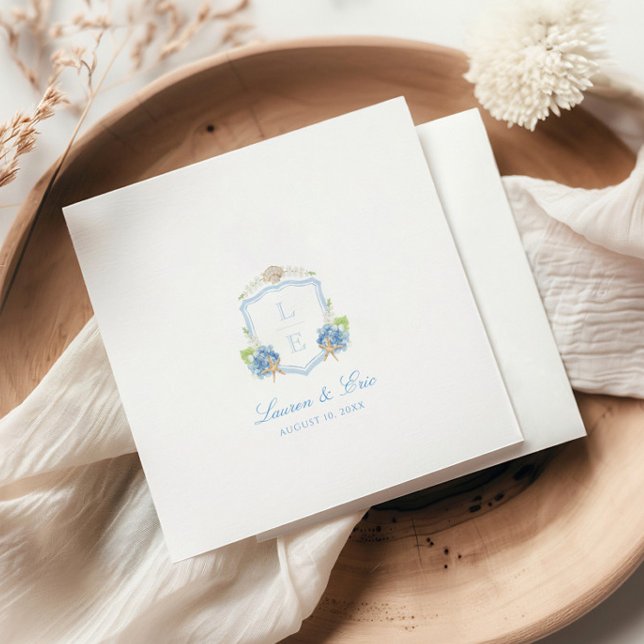 Coastal Monogram Crest Wedding Napkin (Creator Uploaded)