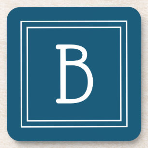 Coastal Monogrammed Ocean Blue & White Initial Coaster