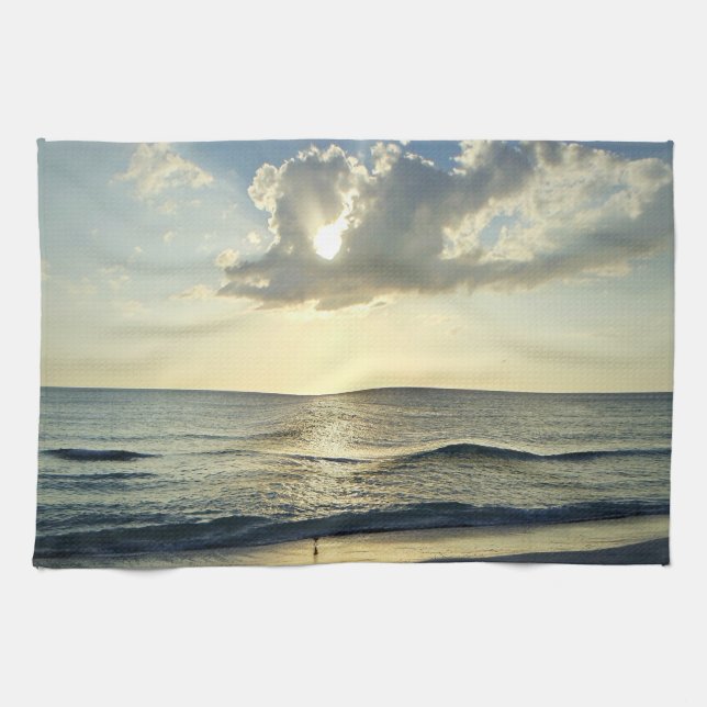 Coastal Morning Over Still Waters Tea Towel (Horizontal)