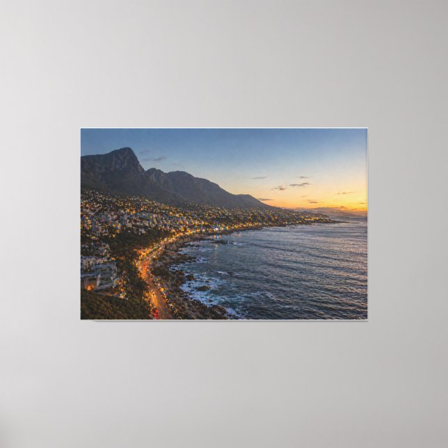 Coastal Mountain Sunset City Lights Canvas Print – (Front)