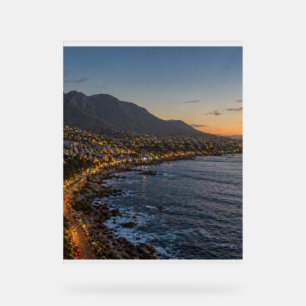 Coastal Mountain Sunset City Lights Canvas Print – Acrylic Sign
