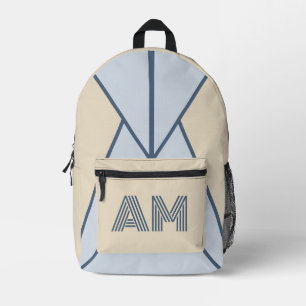 Coastal Muted Blue Geometric Initial Backpack
