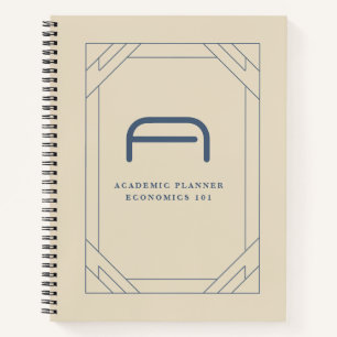Coastal Muted Blue Sand Geometric Custom Monogram Notebook