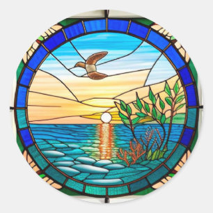 Coastal Nature Landscape Art – Beach Lover Gift Classic Round Sticker
