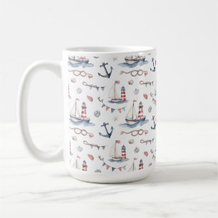 Coastal Nautical 4th of July Sailboats Lighthouse  Coffee Mug