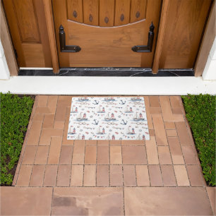 Coastal Nautical 4th of July Sailboats Lighthouse Doormat