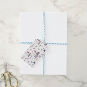 Coastal Nautical 4th of July Sailboats Lighthouse Gift Tags