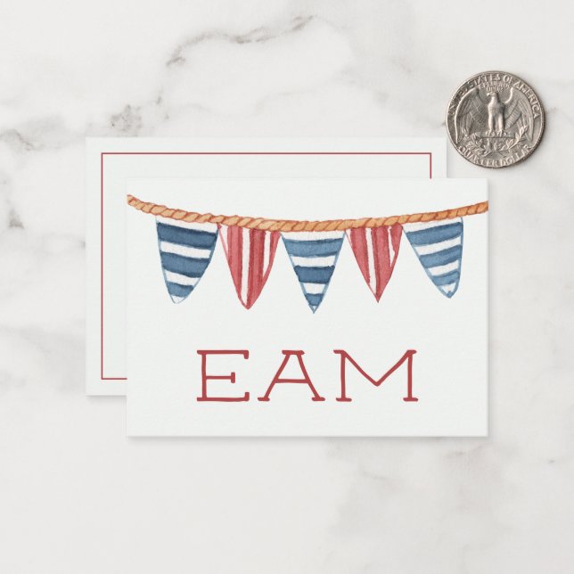 Coastal Nautical Beach Flags Monogram Card (Front/Back In Situ)