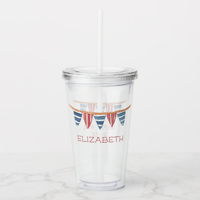 Coastal Nautical Beach Flags Personalised Acrylic Tumbler (Front)