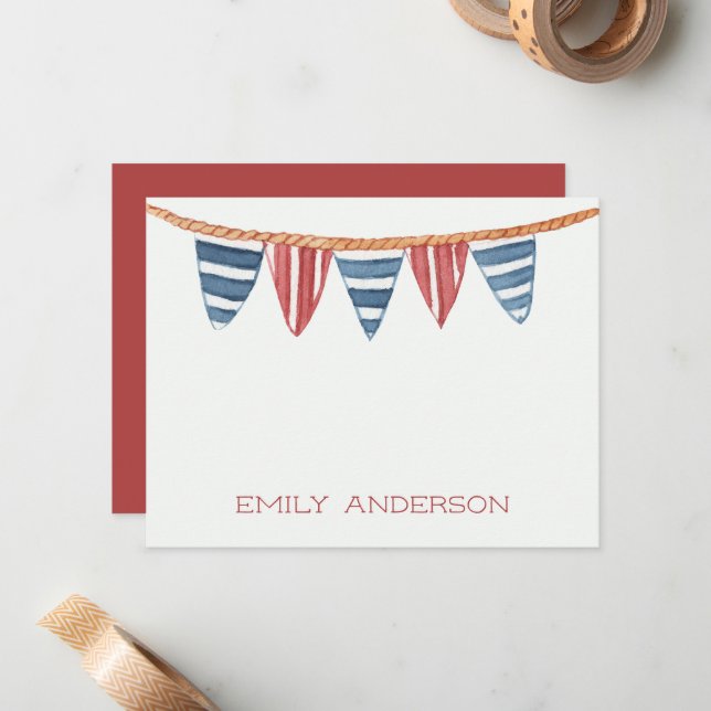 Coastal Nautical Beach Flags Personalised Card (Front/Back In Situ)