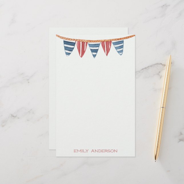 Coastal Nautical Beach Flags Personalised Stationery (Front/Back In Situ)