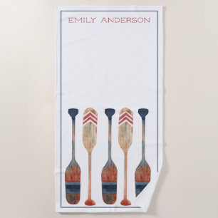 Coastal Nautical Beach Oars Personalised Towel