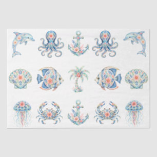 Coastal Nautical Beachy Sea Life Themed Decoupage Tissue Paper