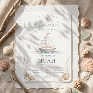 Coastal Nautical Birthday Minimal Sailboat Invitation