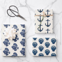Coastal Nautical Blue Seaside Anchor Shell Fish