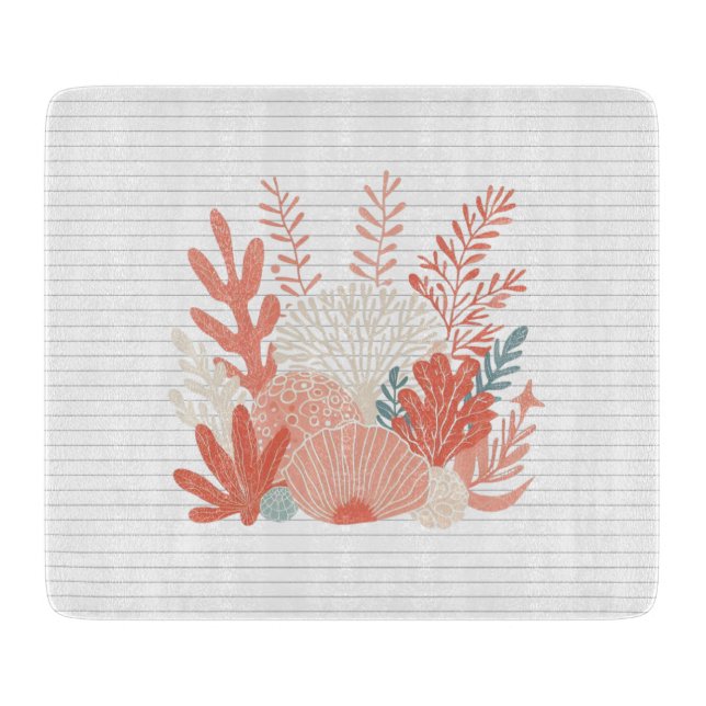 Coastal/nautical coral reef cutting board (Front)