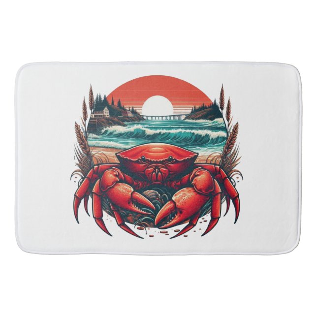 coastal/nautical Maine crab Bath Mat (Front)