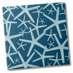 Coastal Nautical Navy Blue Beach Pattern Tile<br><div class="desc">A cute and trendy navy blue and teal coastal beach pattern with starfish. Change out the background colour if you'd like! Whether you want to use this tile as a little coaster or trivet for a drink or plate... or you want to go big with a kitchen backsplash, or bathroom...</div>