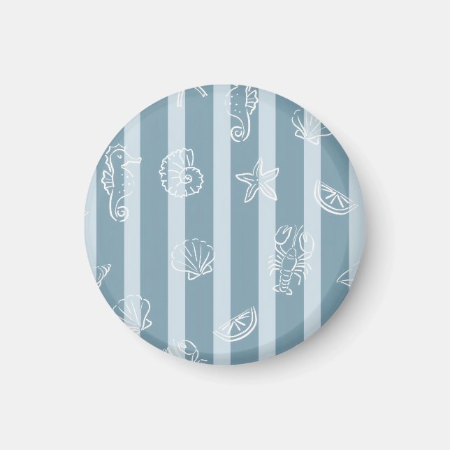 Coastal Nautical Pattern | Blue Sea Shell & Seahor Magnet (Front)