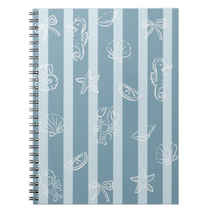 Coastal Nautical Pattern   Blue Sea Shell & Seahor Notebook
