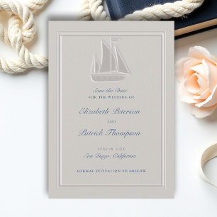 Coastal Nautical Sailboat Ivory Formal Wedding Save The Date