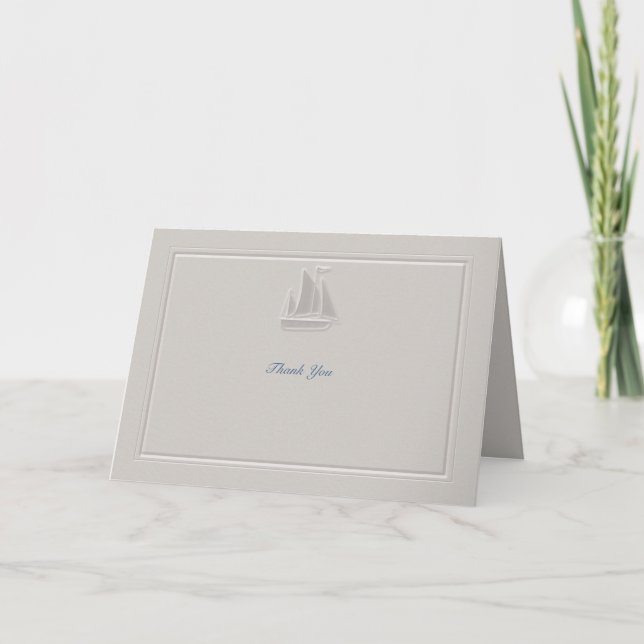 Coastal Nautical Sailboat Tux Wedding Thank You Card (Front)