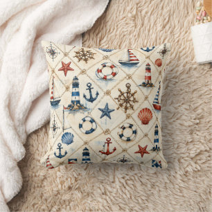 Coastal Nautical Seamless Pattern Cushion