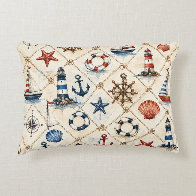 Coastal Nautical Seamless Pattern Decorative Cushion (Front)