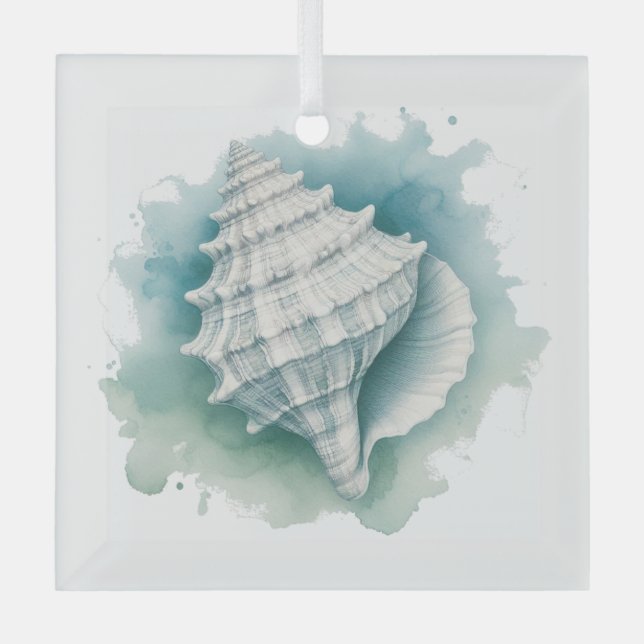 Coastal/Nautical seashell  Glass Tree Decoration (Front)