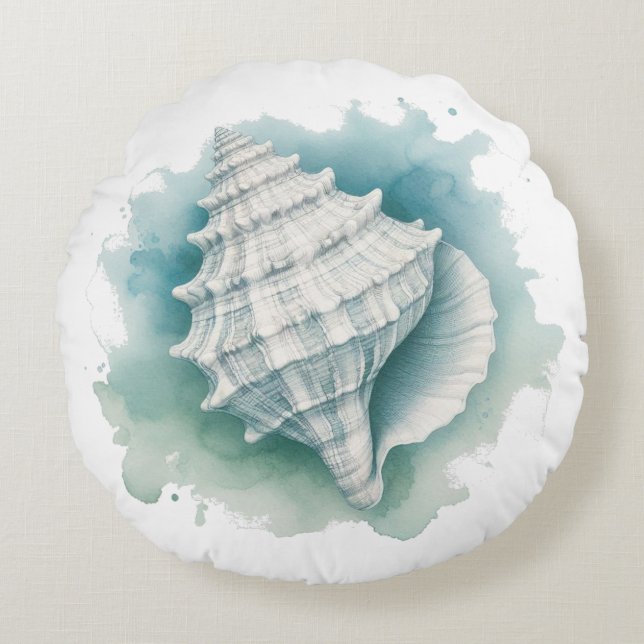 Coastal/Nautical seashell  Round Cushion (Front)