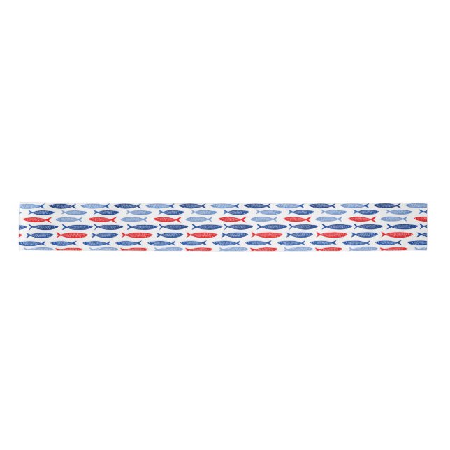Coastal Nautical Summer Fish Pattern Satin Ribbon (Front)