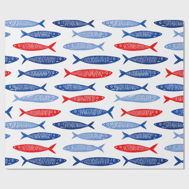 Coastal Nautical Summer Fish Pattern Wrapping Paper (Flat)