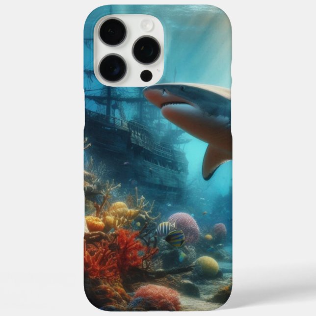 Coastal/nautical tiger shark & coral reef Case-Mate iPhone case (Back)