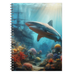 Coastal/nautical tiger shark & coral reef notebook