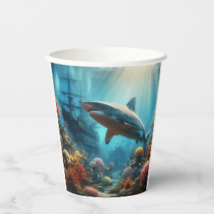 Coastal/nautical tiger shark & coral reef paper cups
