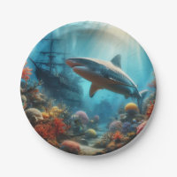 Coastal/nautical tiger shark & coral reef