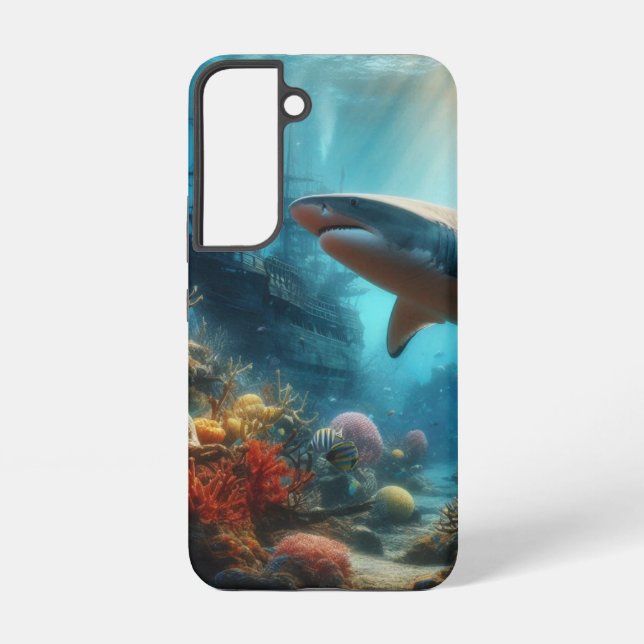 Coastal/nautical tiger shark & coral reef samsung galaxy s22 case (Back)