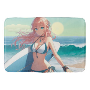 Coastal/Nautical/tropical anime surfer girl Bath Mat