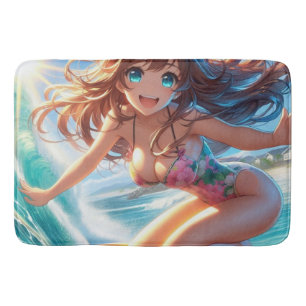 Coastal/Nautical/tropical anime surfer girl Bath Mat