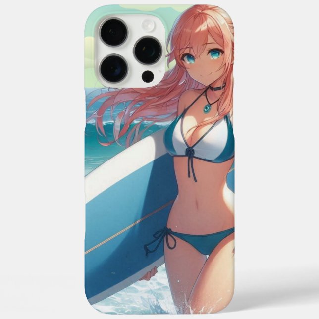 Coastal/Nautical/tropical anime surfer girl Case-Mate iPhone Case (Back)