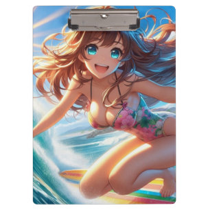 Coastal/Nautical/tropical anime surfer girl Clipboard