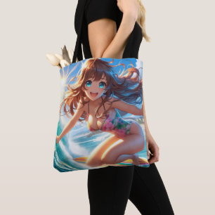 Coastal/Nautical/tropical anime surfer girl Tote Bag