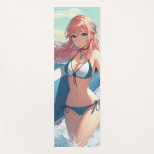 Coastal/Nautical/tropical anime surfer girl Yoga Mat