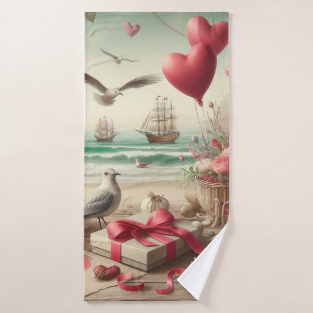 Coastal/Nautical Valentine's day  Bath Towel (Bath Towel)