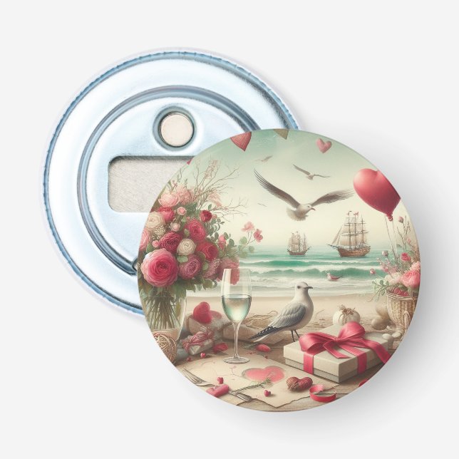 Coastal/Nautical Valentine's day  Bottle Opener (Front)