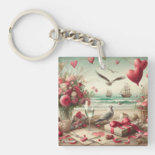 Coastal/Nautical Valentine's day Key Ring