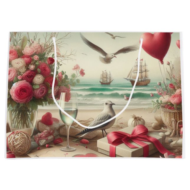 Coastal/Nautical Valentine's day  Large Gift Bag (Front)