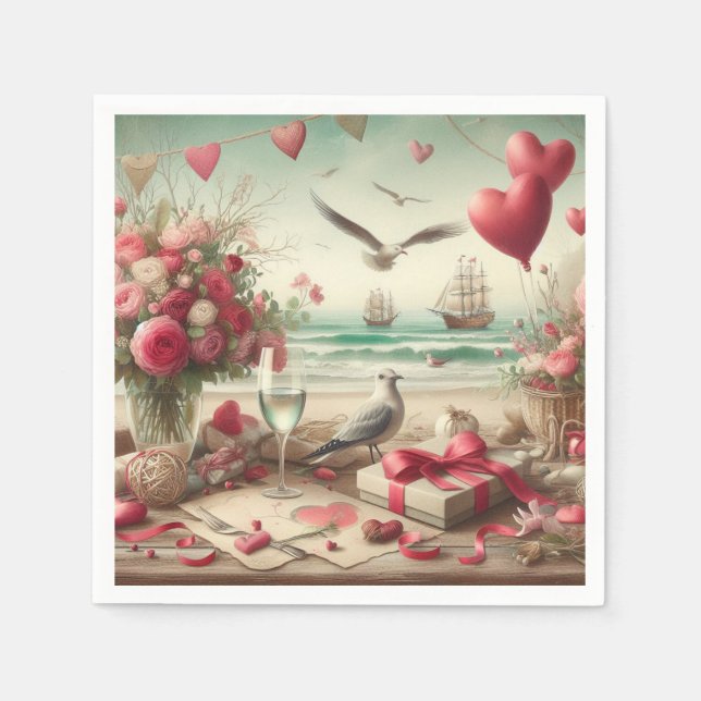 Coastal/Nautical Valentine's day  Napkin (Front)